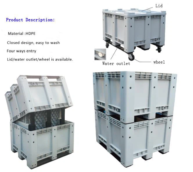 Large Heavy Duty Plastic Stackable Forklift Pallet Bulk Bin